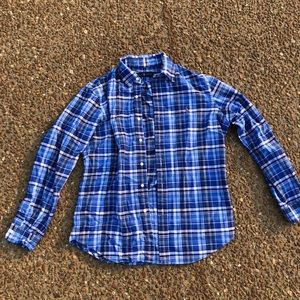 Blue flannel polo button down